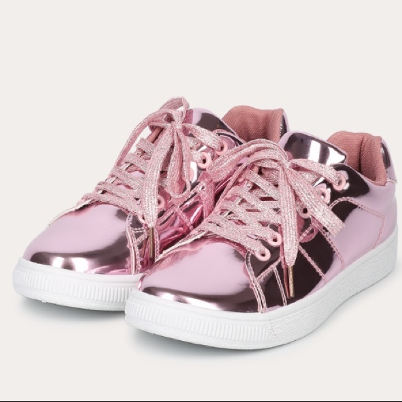 PINK METALLIC LACE UP SNEAKERS - Picture 3 of 4